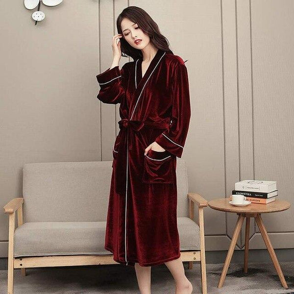 Autumn Winter Women and Man Couple Nightgown Gold Velvet Ice Silk Females Bathrobes Loose Plus Size Robes Long Warm Robes PR475