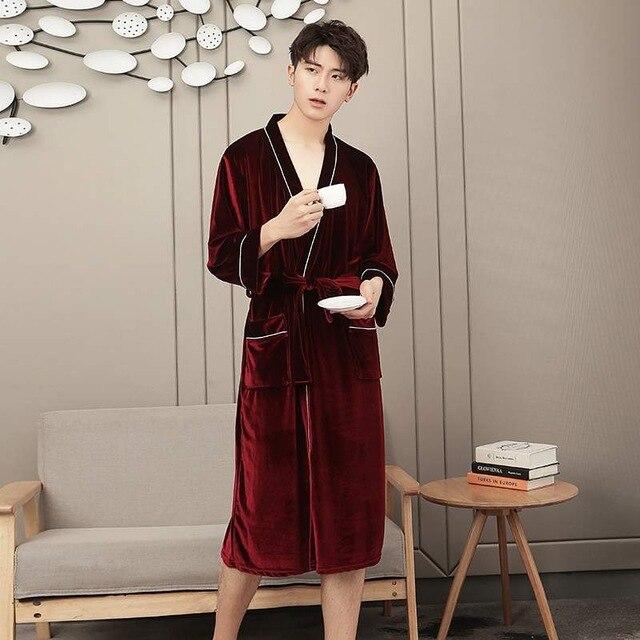 Autumn Winter Women and Man Couple Nightgown Gold Velvet Ice Silk Females Bathrobes Loose Plus Size Robes Long Warm Robes PR475