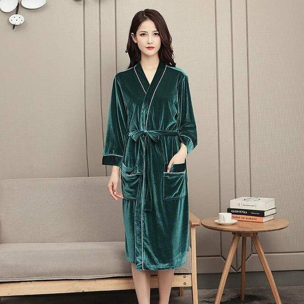 Autumn Winter Women and Man Couple Nightgown Gold Velvet Ice Silk Females Bathrobes Loose Plus Size Robes Long Warm Robes PR475