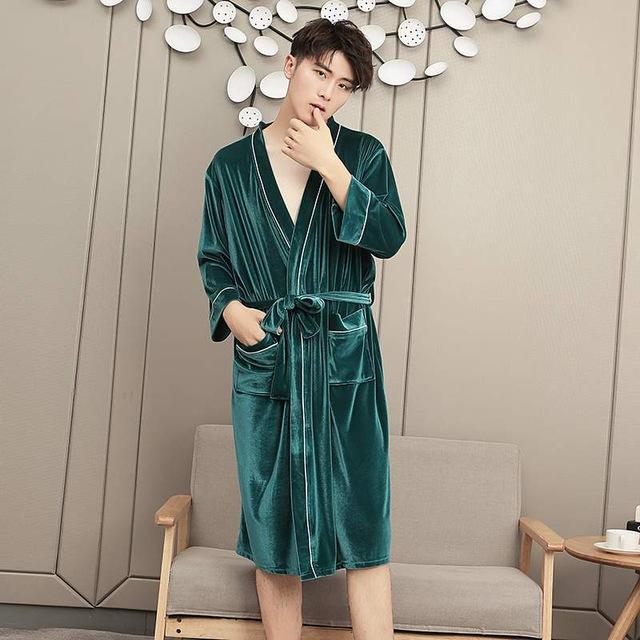 Autumn Winter Women and Man Couple Nightgown Gold Velvet Ice Silk Females Bathrobes Loose Plus Size Robes Long Warm Robes PR475
