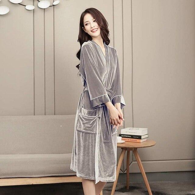 Autumn Winter Women and Man Couple Nightgown Gold Velvet Ice Silk Females Bathrobes Loose Plus Size Robes Long Warm Robes PR475
