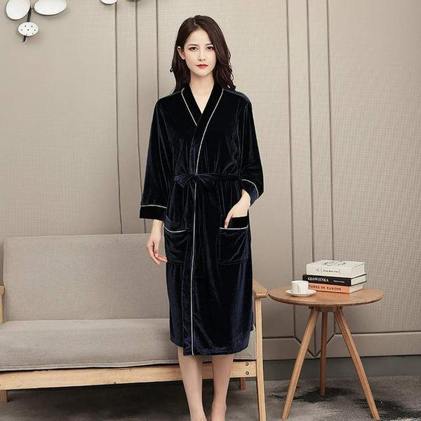 Autumn Winter Women and Man Couple Nightgown Gold Velvet Ice Silk Females Bathrobes Loose Plus Size Robes Long Warm Robes PR475