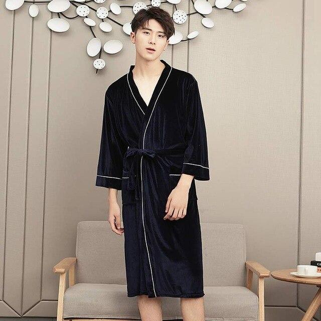 Autumn Winter Women and Man Couple Nightgown Gold Velvet Ice Silk Females Bathrobes Loose Plus Size Robes Long Warm Robes PR475