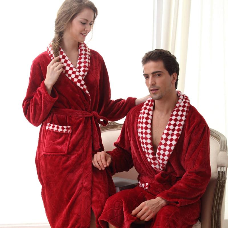 On Sale Lovers Luxury Warm Long Kimono Bath Robe for Women Men Silk Flannel Night Winter Bathrobe Bridesmaid Robes Dressing Gown
