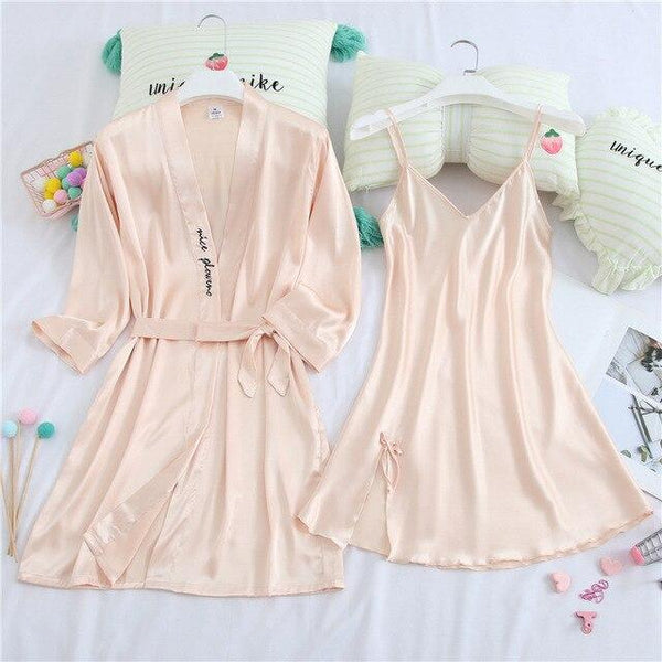 Navy Blue Couple Robe Faux Silk Bath Gown Bathrobe Men's Nightgown Ladies Letter embroidery Sleepwear Size M L XL XXL XXXL