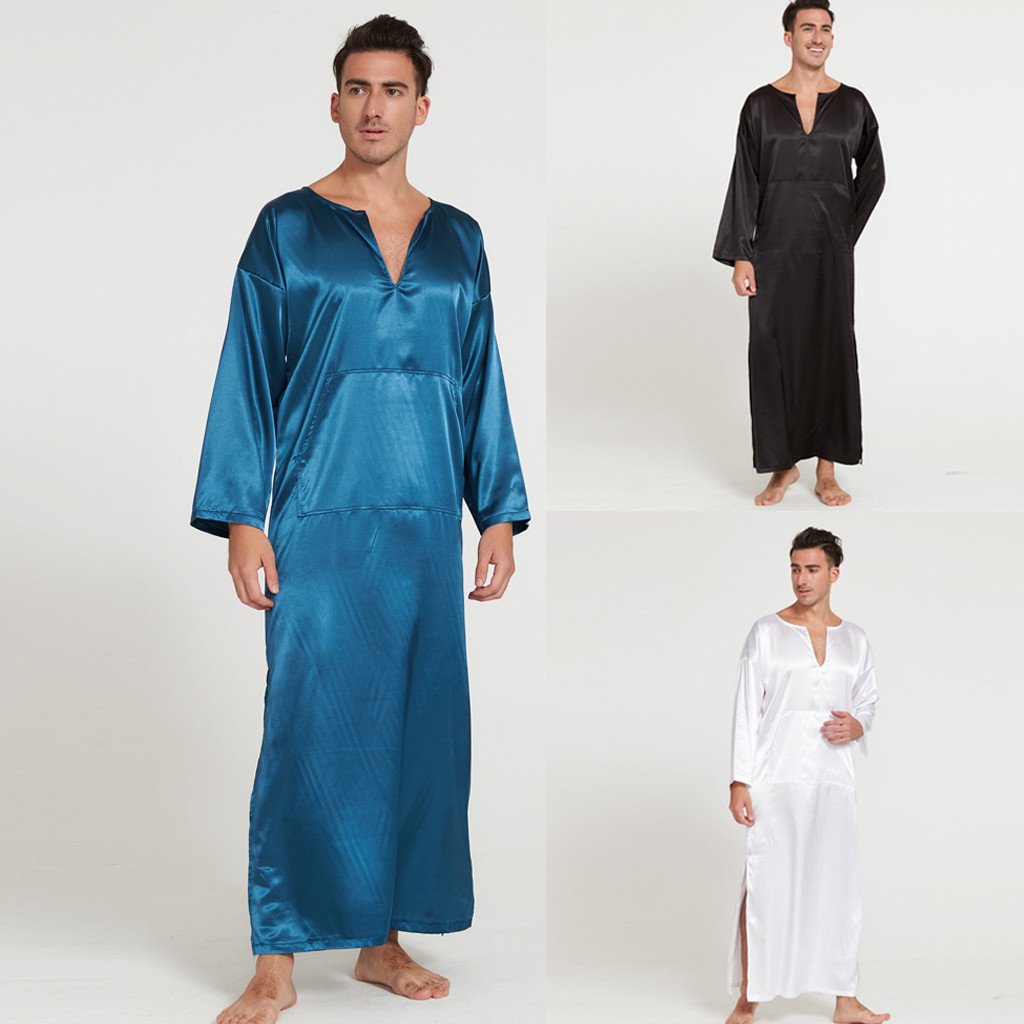 Plus Size Summer Men's Nightgown Home Service Long-sleeved Thin Section Silk Silk Head Men's Comfortable Nightgown NEW Arrivals