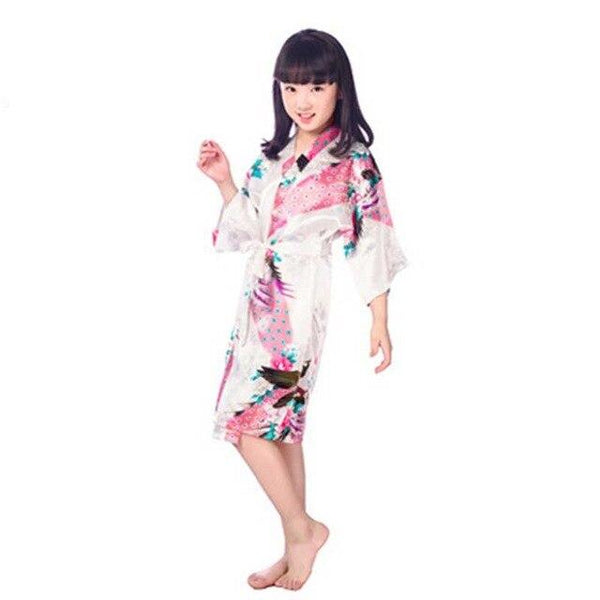 Children's nightgown summer thin section silk home service cardigan robe men and women print robe