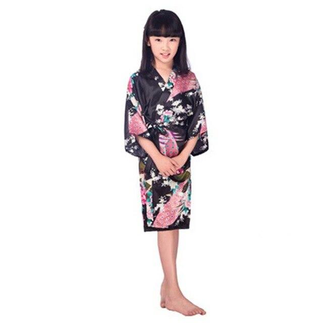 Children's nightgown summer thin section silk home service cardigan robe men and women print robe