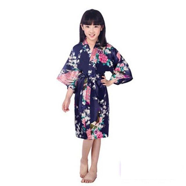 Children's nightgown summer thin section silk home service cardigan robe men and women print robe