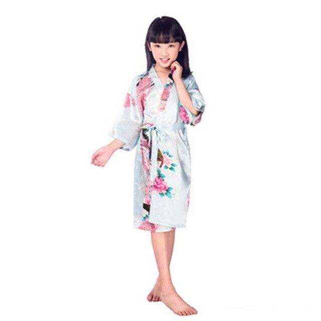 Children's nightgown summer thin section silk home service cardigan robe men and women print robe