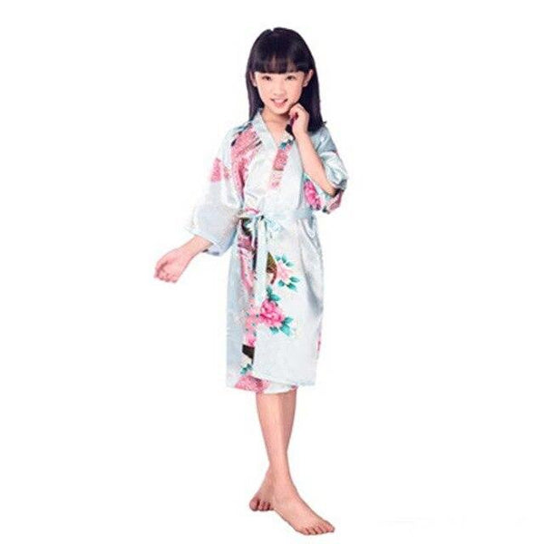 Children's nightgown summer thin section silk home service cardigan robe men and women print robe