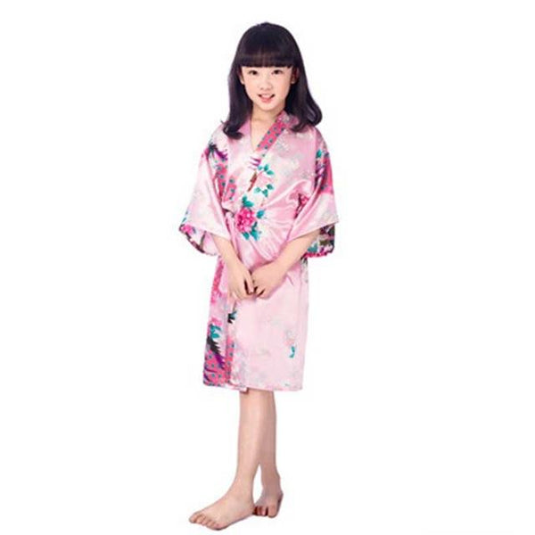 Children's nightgown summer thin section silk home service cardigan robe men and women print robe