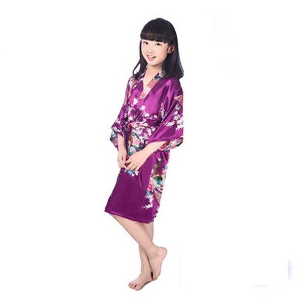Children's nightgown summer thin section silk home service cardigan robe men and women print robe