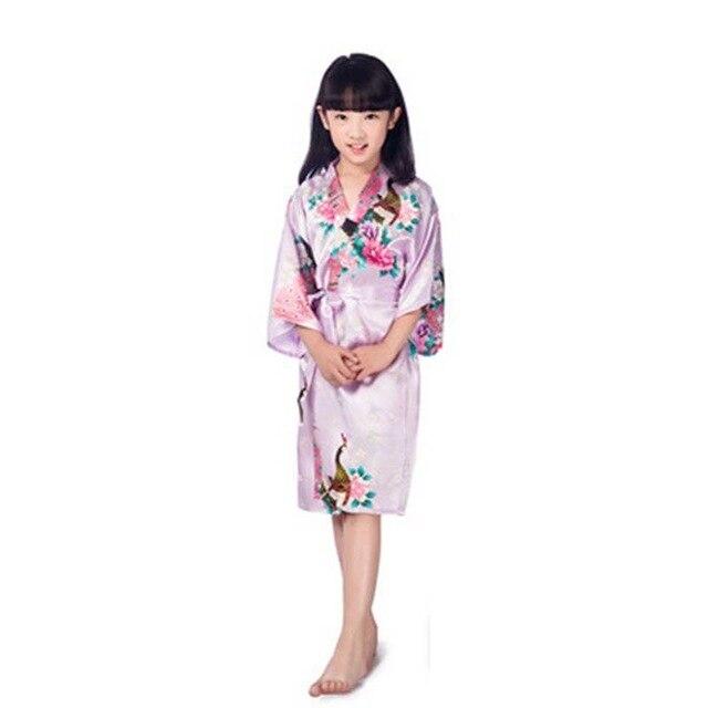 Children's nightgown summer thin section silk home service cardigan robe men and women print robe