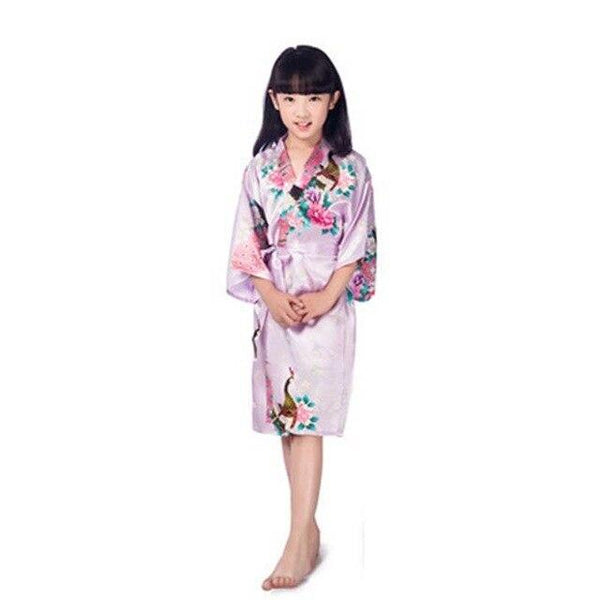 Children's nightgown summer thin section silk home service cardigan robe men and women print robe