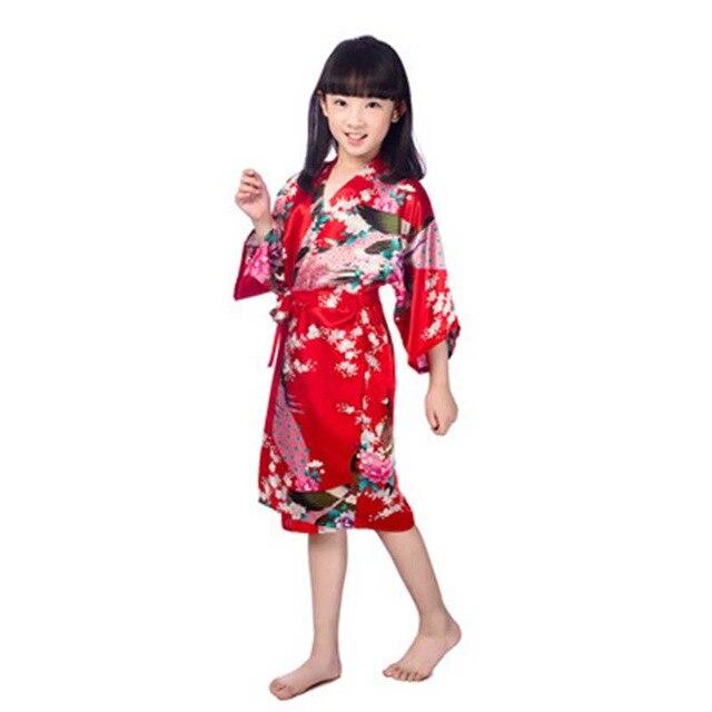 Children's nightgown summer thin section silk home service cardigan robe men and women print robe