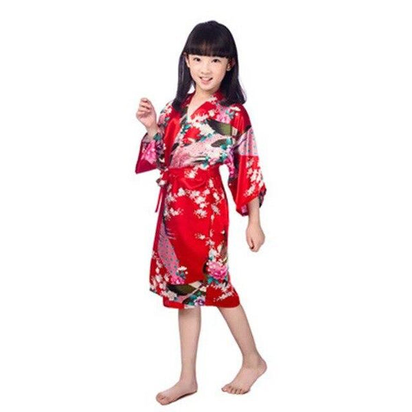 Children's nightgown summer thin section silk home service cardigan robe men and women print robe
