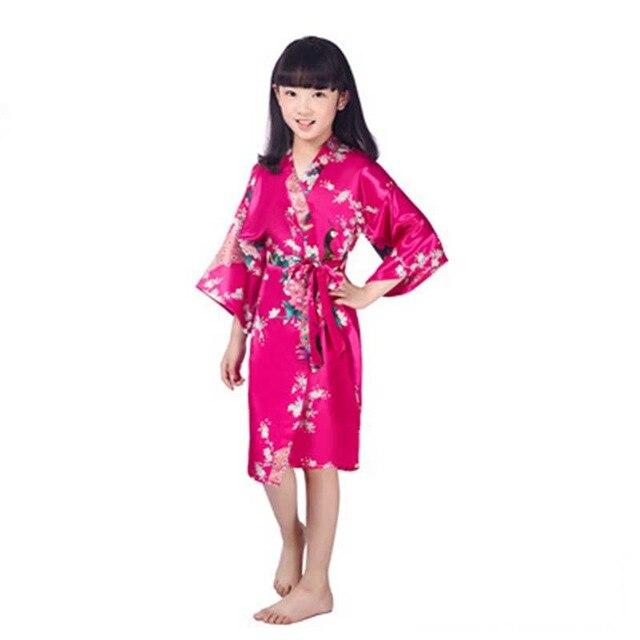 Children's nightgown summer thin section silk home service cardigan robe men and women print robe
