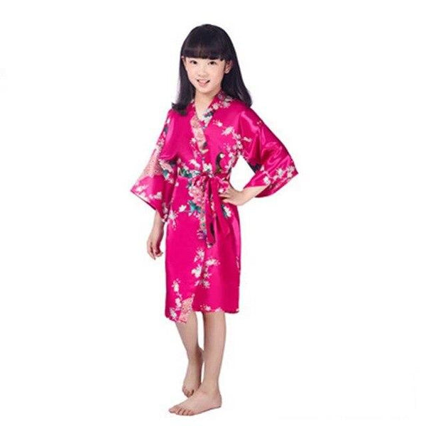 Children's nightgown summer thin section silk home service cardigan robe men and women print robe