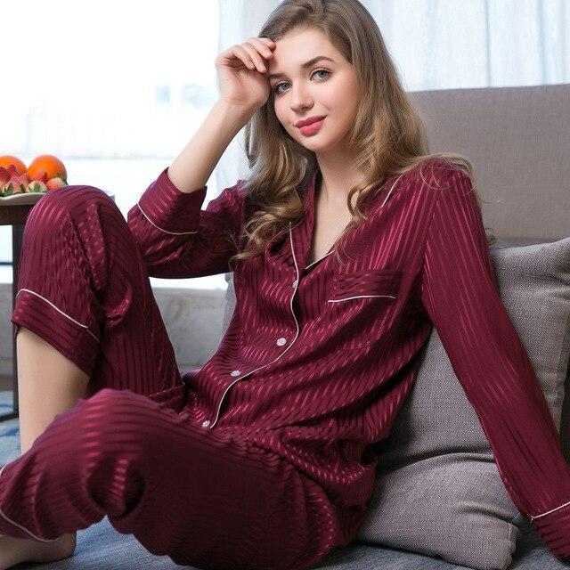 Autumn Summer Silk Lovers Set Fashion Lounge Long-sleeve Sleepwear Pajamas For Women and Men Plus size Female Satin Nightgown