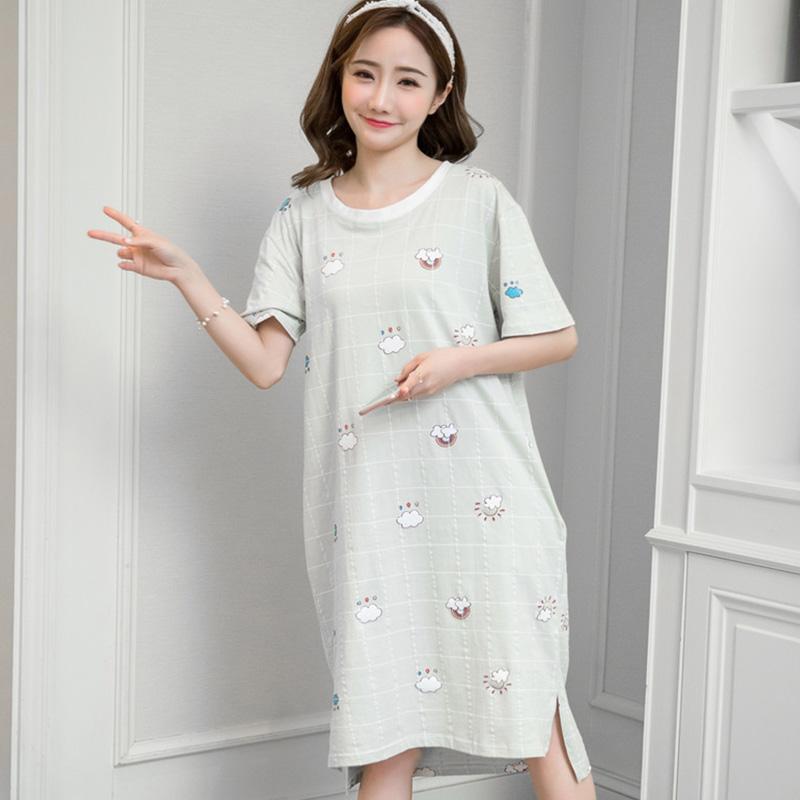 Summer Nightgown Women Cartoon Nightdress Long Sleepwear Girls Nightdress Sleepshirts Short Sleeve Night Dress Women Nightwear