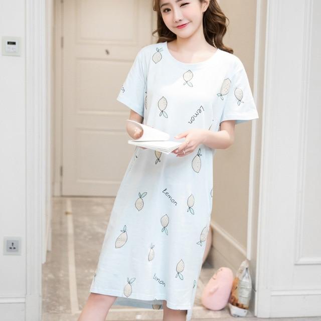 Summer Nightgown Women Cartoon Nightdress Long Sleepwear Girls Nightdress Sleepshirts Short Sleeve Night Dress Women Nightwear