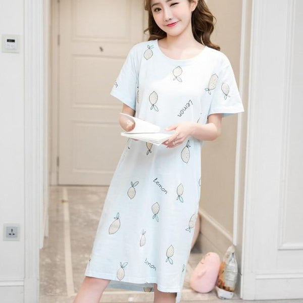 Summer Nightgown Women Cartoon Nightdress Long Sleepwear Girls Nightdress Sleepshirts Short Sleeve Night Dress Women Nightwear
