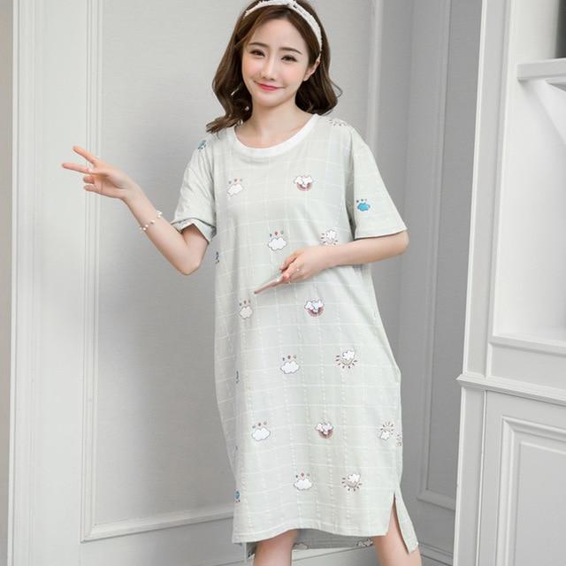 Summer Nightgown Women Cartoon Nightdress Long Sleepwear Girls Nightdress Sleepshirts Short Sleeve Night Dress Women Nightwear