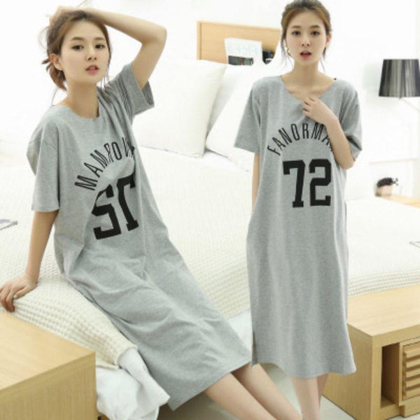 New Fashion Modern Ladies Summer Letter Milk Silk Letter Loose Long Nightdress Home Clothing O Collar Short-sleeved Nightdress