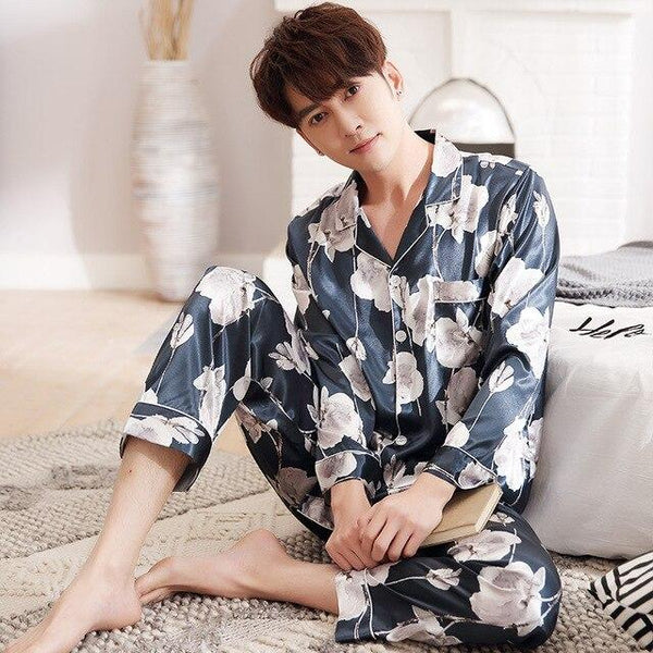 Men and women pajamas Lovers Pajama Sets Winter Silk Men Pajama Sets Sleep Wear Women Satin Nightgown Long Sleeve Pajamas Set