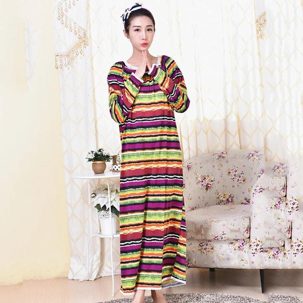Winter Lady Girl Nightdress Knitted Cotton Long Sleeve Princess Sleepwear For Women Spring Autumn Plus Size Home Wear Nightgown