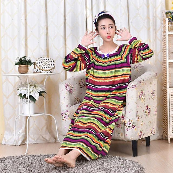 Winter Lady Girl Nightdress Knitted Cotton Long Sleeve Princess Sleepwear For Women Spring Autumn Plus Size Home Wear Nightgown