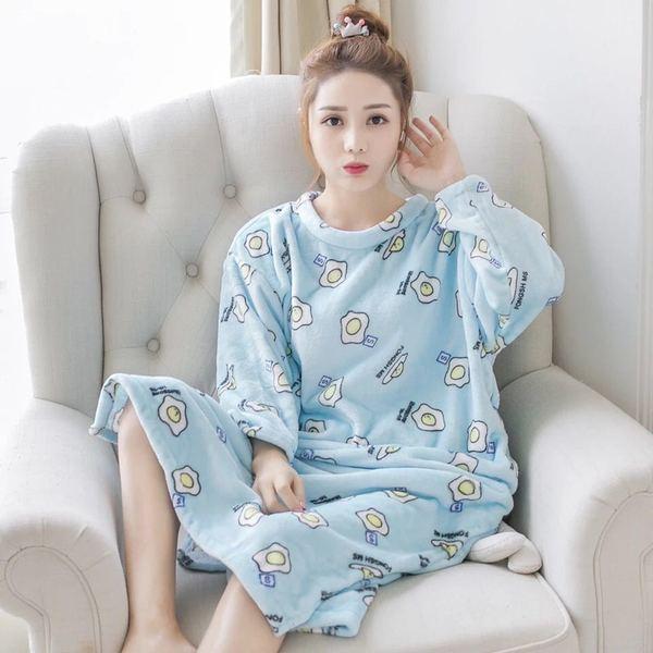 Thick Warm Flannel Nightgown Night Dress for Women 2019 Autumn Winter Long Sleeve Print Coral Velvet Nightdress nightwear nighty