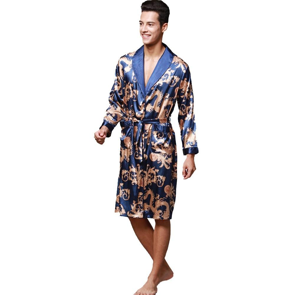 Men Winter Sleepwear Long Sleeve Nightwear Pocket Satin Robe Kimono Bath Sexy pajamas Night Dressing Gown With Belt Home L-3XL