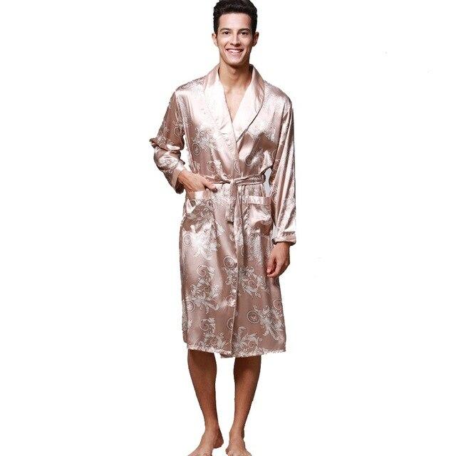 Men Winter Sleepwear Long Sleeve Nightwear Pocket Satin Robe Kimono Bath Sexy pajamas Night Dressing Gown With Belt Home L-3XL