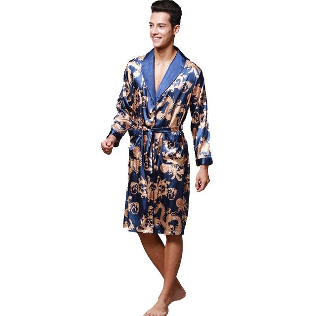 Men Winter Sleepwear Long Sleeve Nightwear Pocket Satin Robe Kimono Bath Sexy pajamas Night Dressing Gown With Belt Home L-3XL