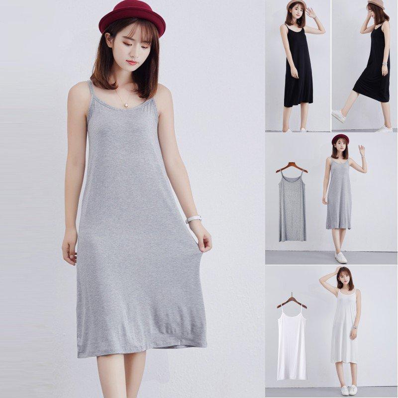 Modal Solid Sleeveless Long Sleepwear For Women 2019 Loose O-neck Hot Robe NightDress Straps Nighttie Gown Nightgown 3 Color