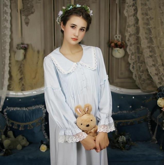Loose cooton full sleeve ruffles women princess nightgowns 2019 autumn new lace sweet style long female sleep dress gx1097