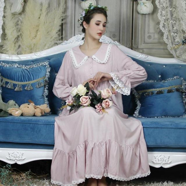Loose cooton full sleeve ruffles women princess nightgowns 2019 autumn new lace sweet style long female sleep dress gx1097