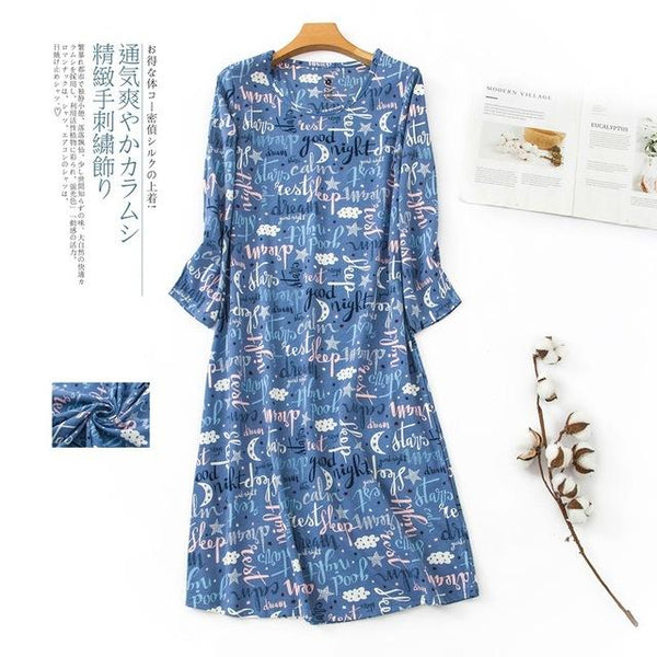 Women 100% Cotton Fresh Cartoon Long Nightgowns Autumn Winter Fashion Long Sleeves Women Sleepdress Indoor Pyjamas Nightdress