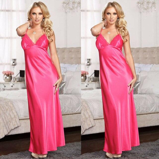 Sexy Women Lace Satin Lingerie Night Dress Sleepwear Night Gown Soft Long Babydoll Dress Silk Robe