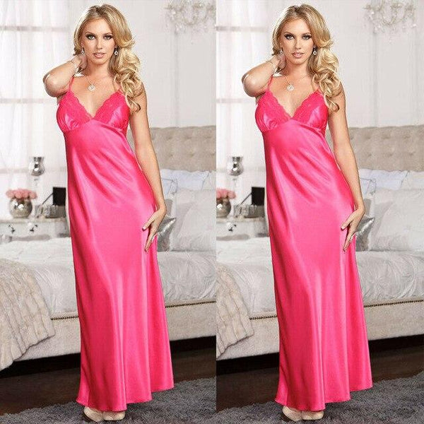 Sexy Women Lace Satin Lingerie Night Dress Sleepwear Night Gown Soft Long Babydoll Dress Silk Robe