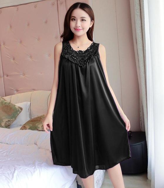 One Size Ladies Long Nightgown Summer Casual Home Dress Nightshirt Sleeveless Sexy Sleepwear Faux Silk Nightdress Nightwear