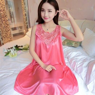 One Size Ladies Long Nightgown Summer Casual Home Dress Nightshirt Sleeveless Sexy Sleepwear Faux Silk Nightdress Nightwear