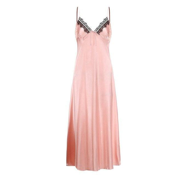 New Women's Silky Nightdress Sexy Deep V Collor Nightgown Woman Long Silk Nighty Loungewear Loose Home wear Pijama de mujer