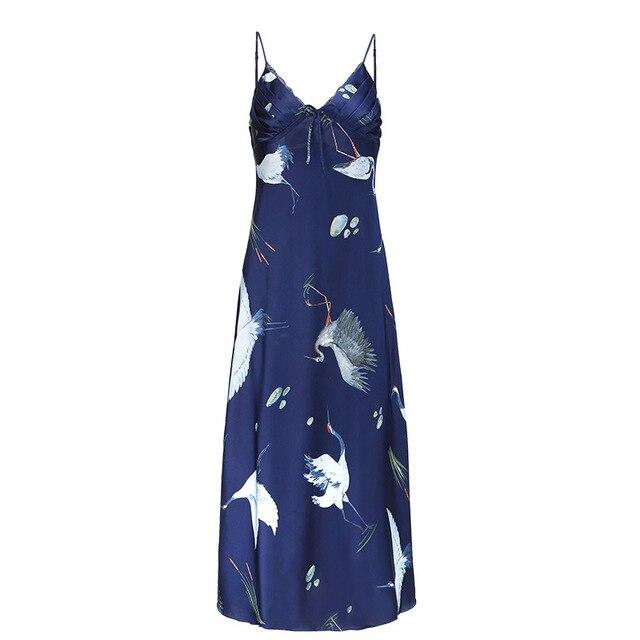 New Women's Silky Nightdress Sexy Deep V Collor Nightgown Woman Long Silk Nighty Loungewear Loose Home wear Pijama de mujer