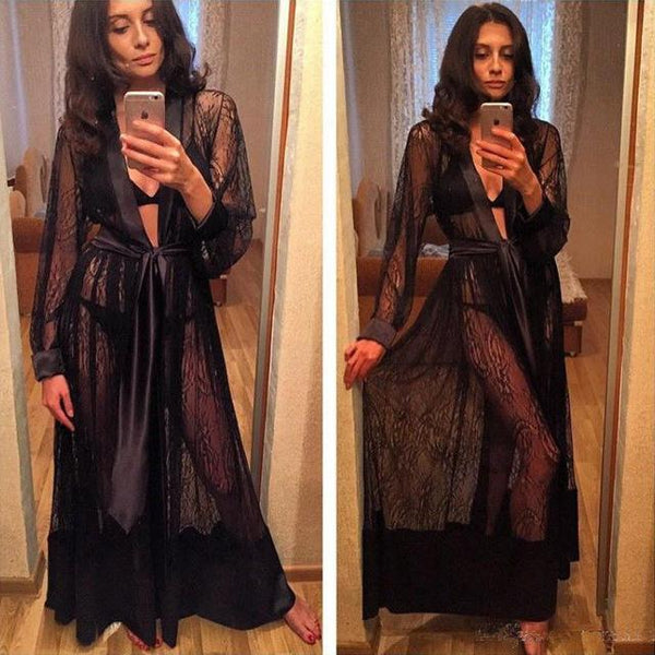 Ladies Sexy Night Dress Long Sleeve Nightgown Nightdress Lace Sleepwear Nightwear For Women