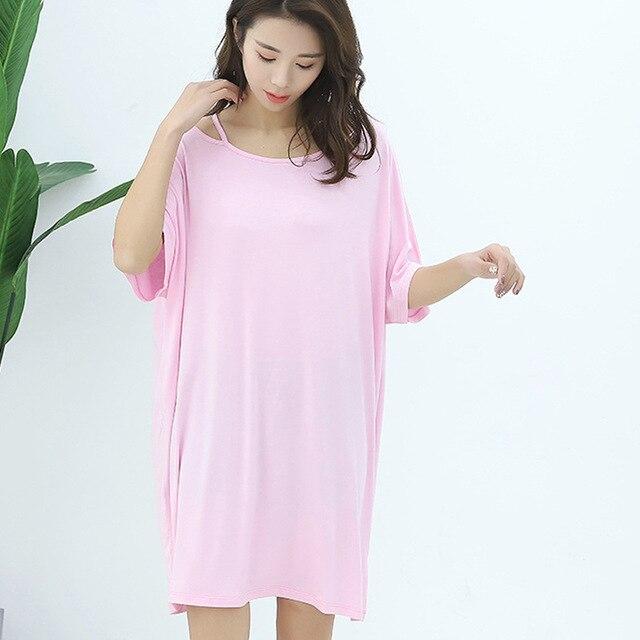 2019 summer new large size nightdress modal cotton long off-the-shoulder short-sleeved dress sleepdress nightgowns sleepshirts