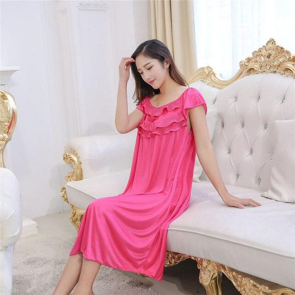 Summer New Ladies Long Nightgown Casual Home Dress Sexy Sleepwear Ice Silk Nightdress Oversize L-XXL Pregnant woman Dress