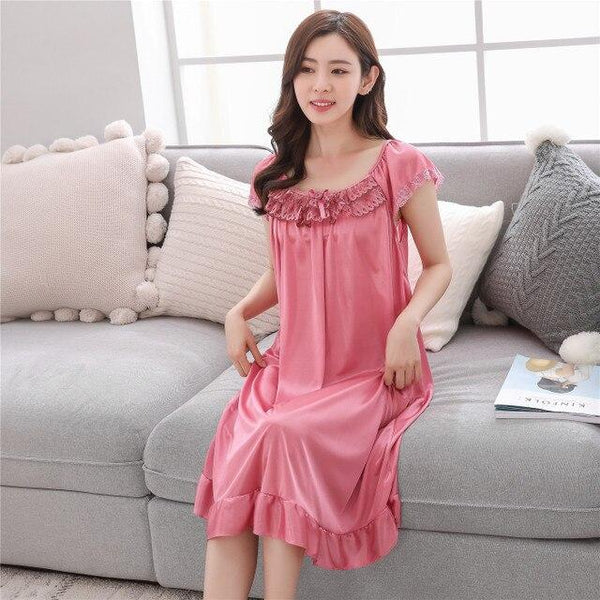 Summer New Ladies Long Nightgown Casual Home Dress Sexy Sleepwear Ice Silk Nightdress Oversize L-XXL Pregnant woman Dress
